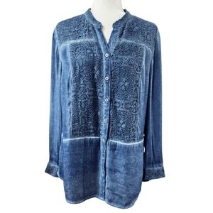 Elegant Blue Lace Button-Up Women's Top